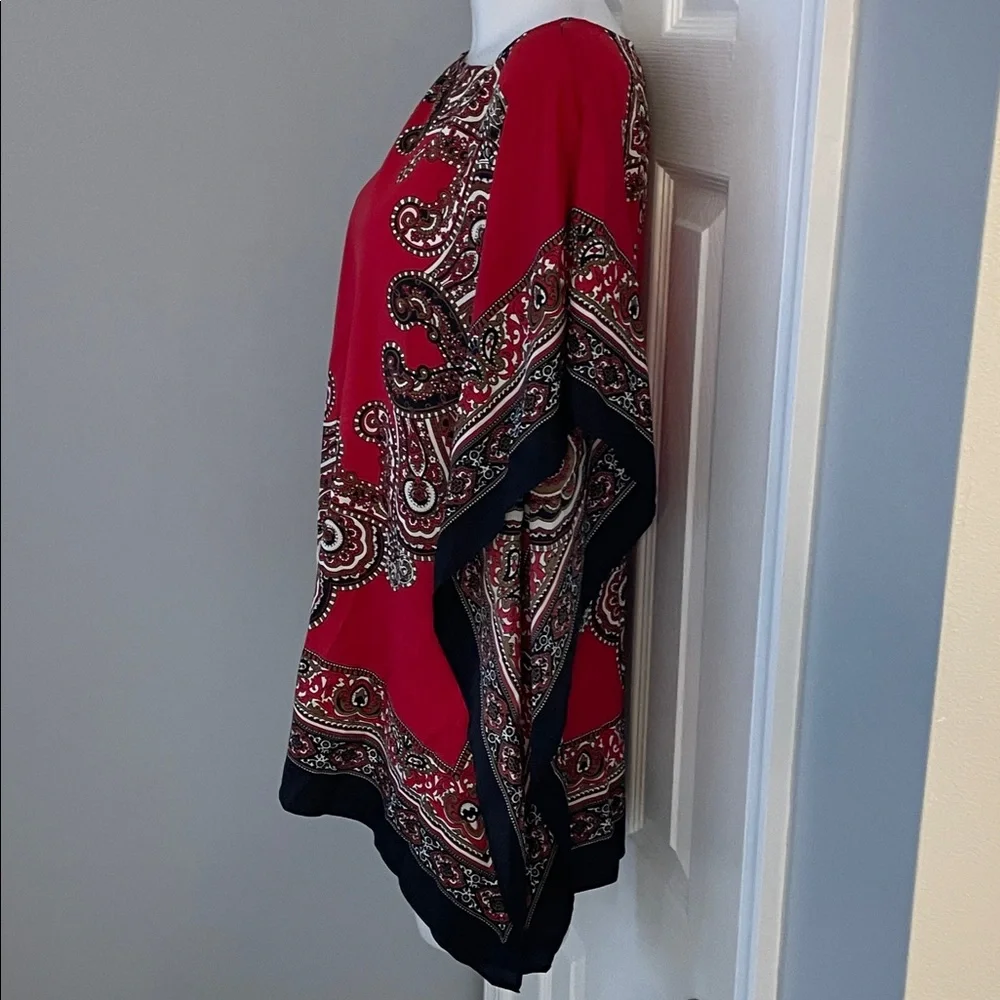 MICHAEL KORS RED & BLACK PAISLEY BLOUSE CAPE PONCHO ONE SIZE FITS MOST